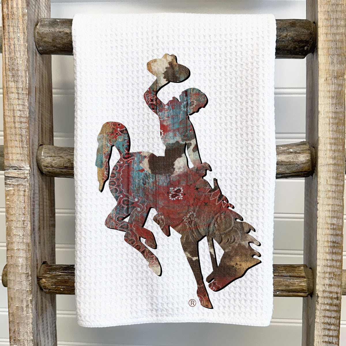 Western Bucking Horse Tea Towel | Rustic Wyoming Kitchen Towel