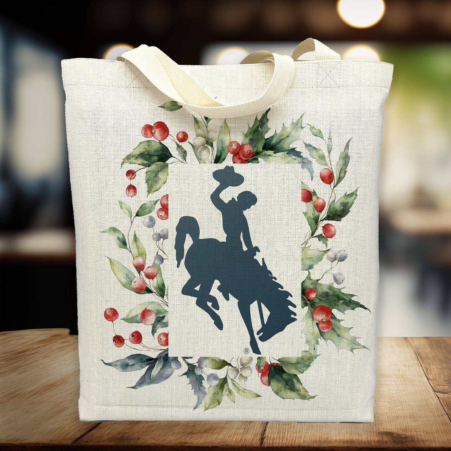 Winter Holly Bucking Horse Tote