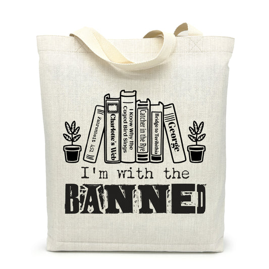 I Am With The Banned Books Canvas Tote Bag Book Worm Shopping Bag