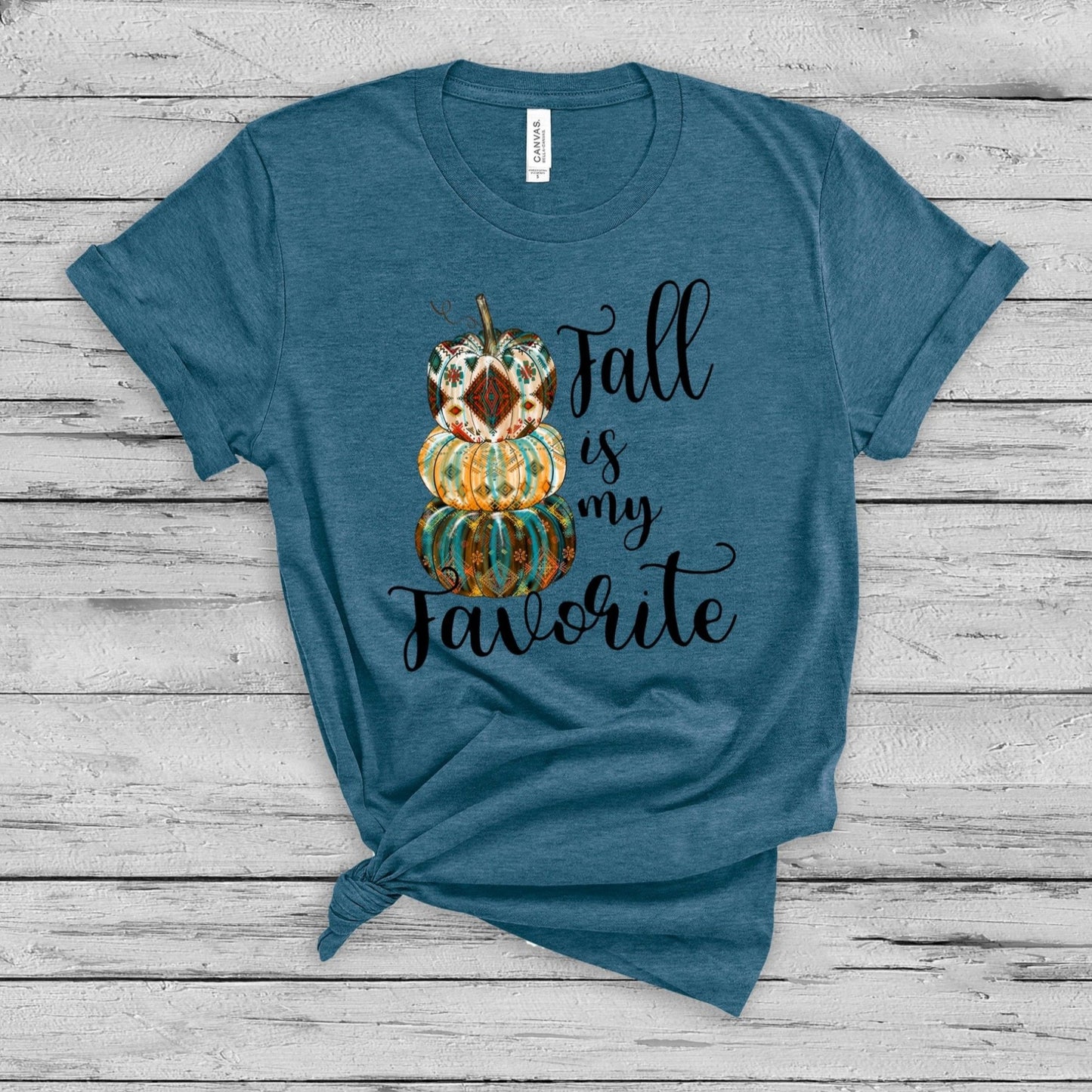 Fall is my Favorite t-shirt - pumpkin stack autumn tee heather deep teal