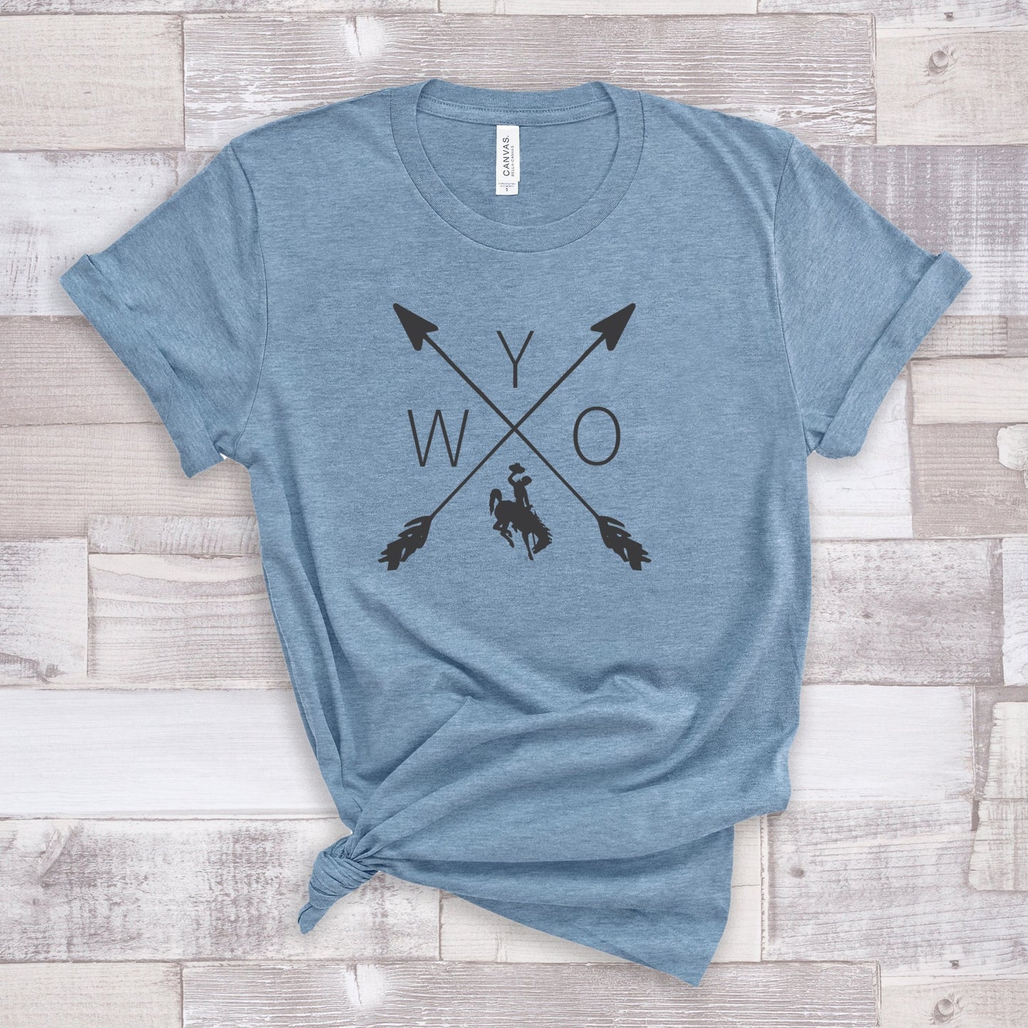 WYO tee - Wyoming bucking horse t-shirt heather slate blue