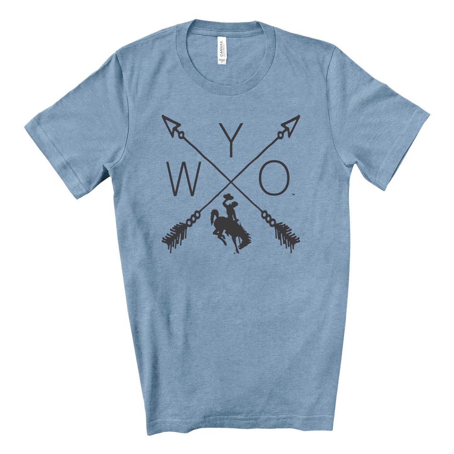WYO tee - Wyoming bucking horse t-shirt heather slate blue
