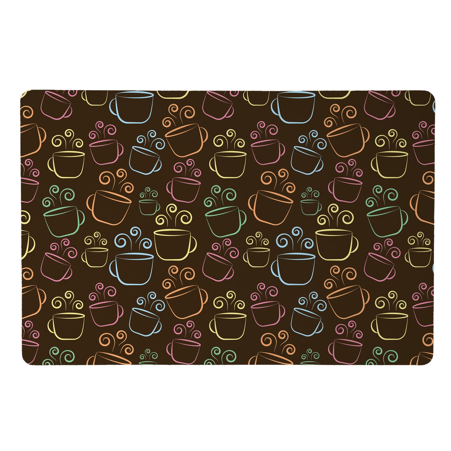 a pattern of coffee cups on a brown background