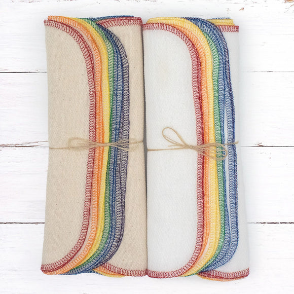a set of four multicolored napkins tied together
