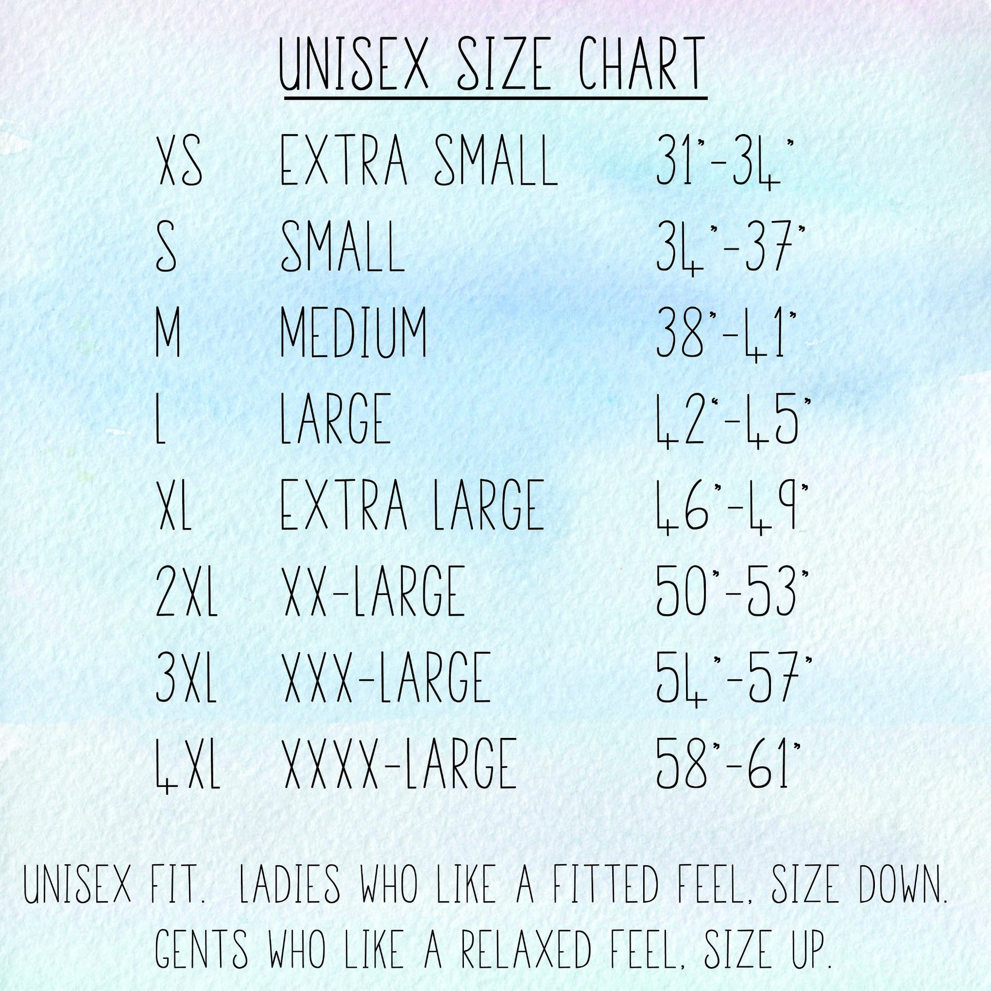 Fall Vibes unisex size chart