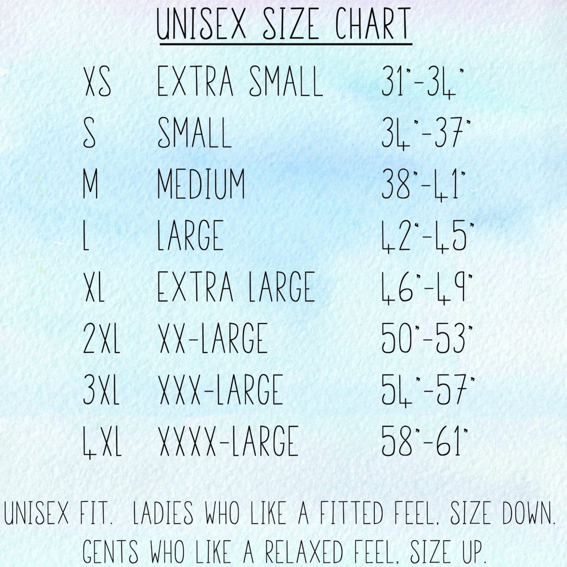 Bella Canvas Unisex Size Chart