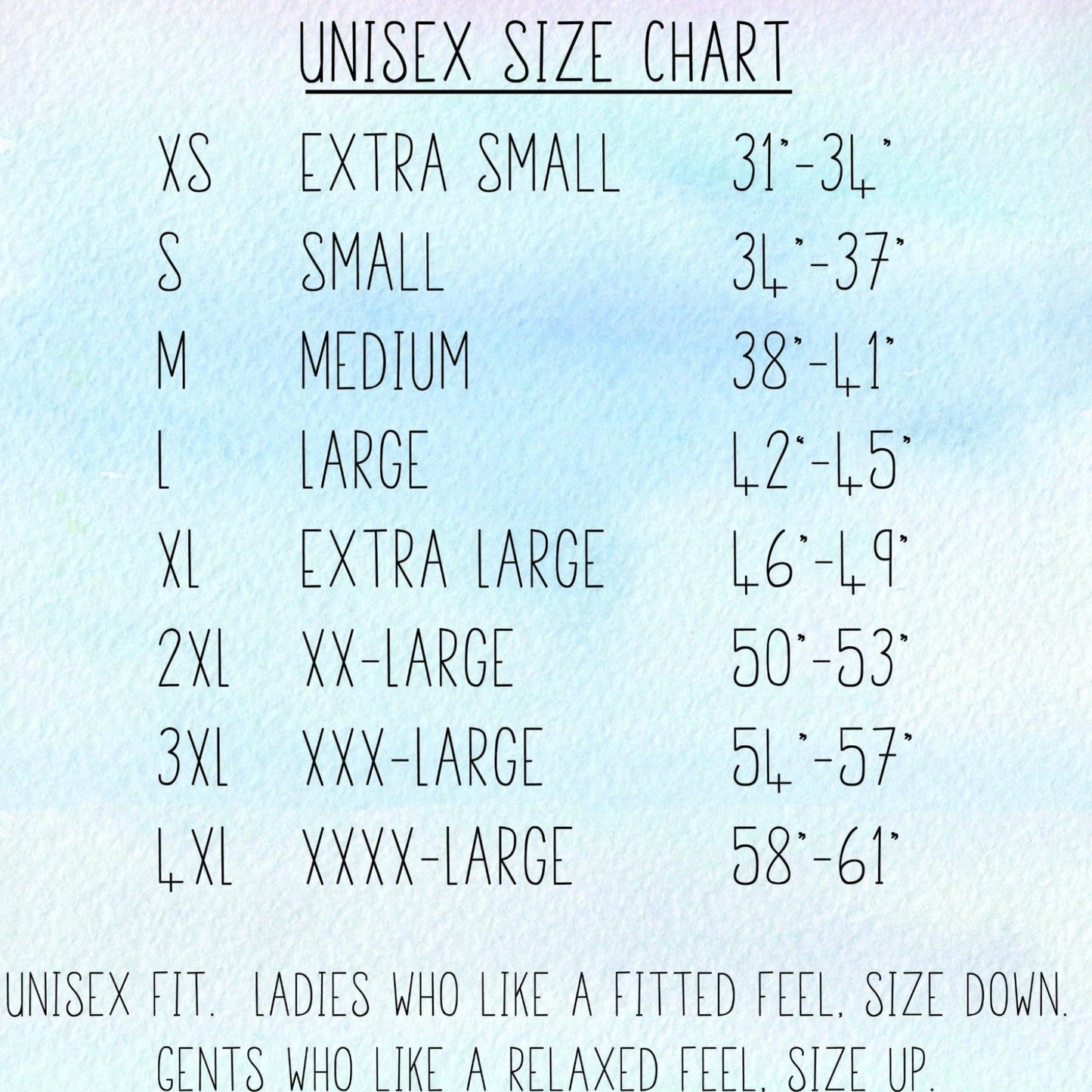 Bella Canvas Unisex Size Chart