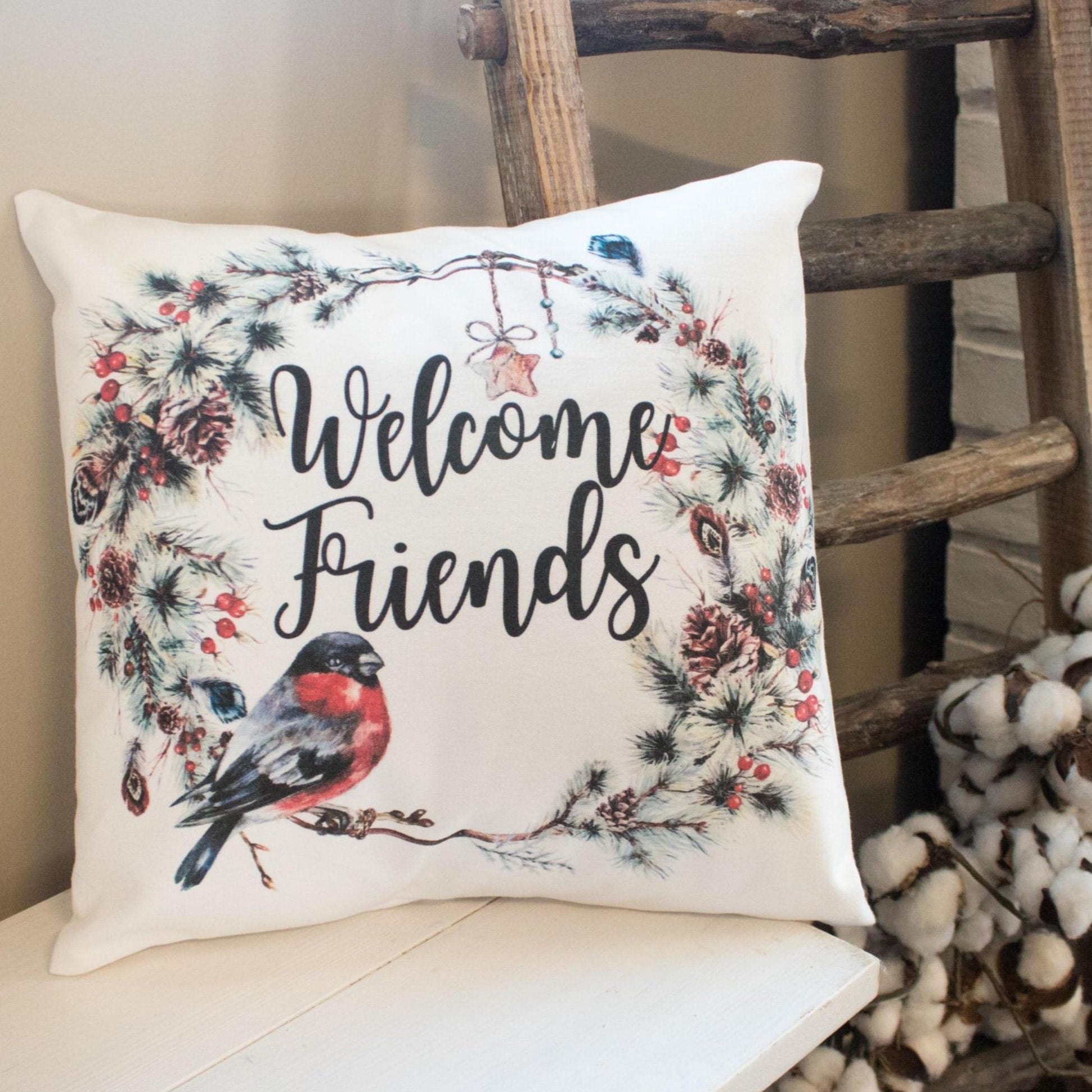 Welcome Friends Christmas Wreath throw pillow AND insert