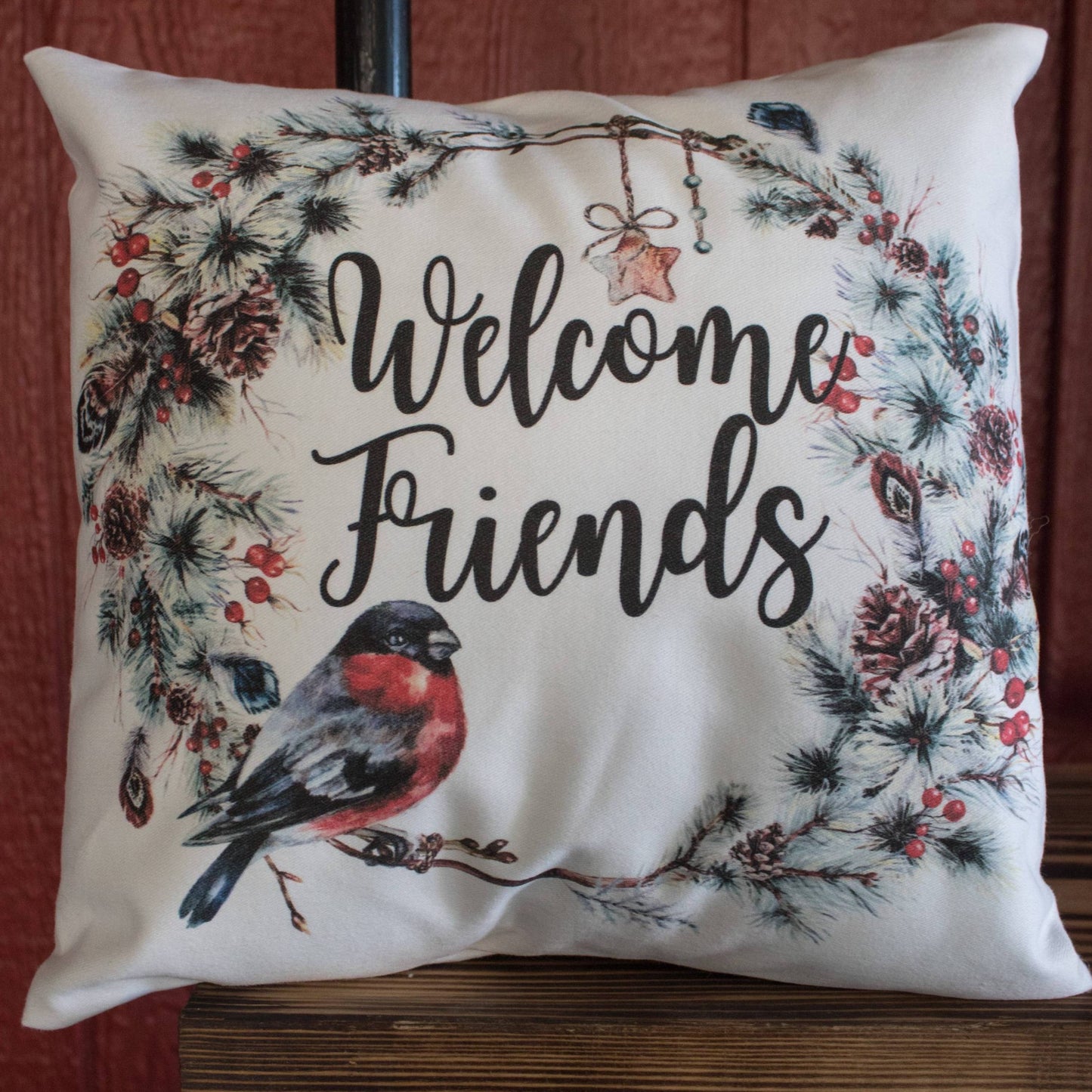 Welcome Friends Christmas Wreath throw pillow AND insert