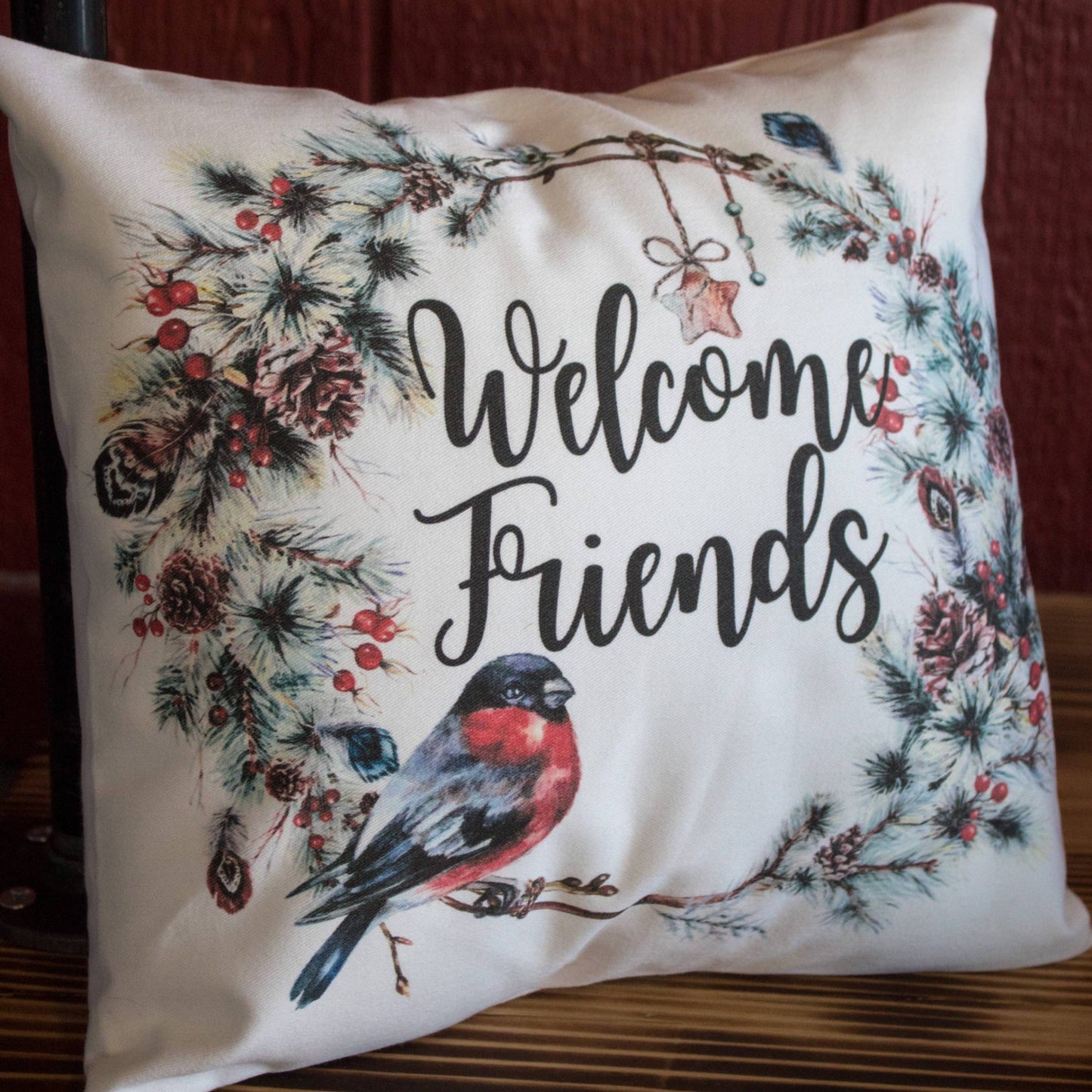 Welcome Friends Christmas Wreath throw pillow AND insert