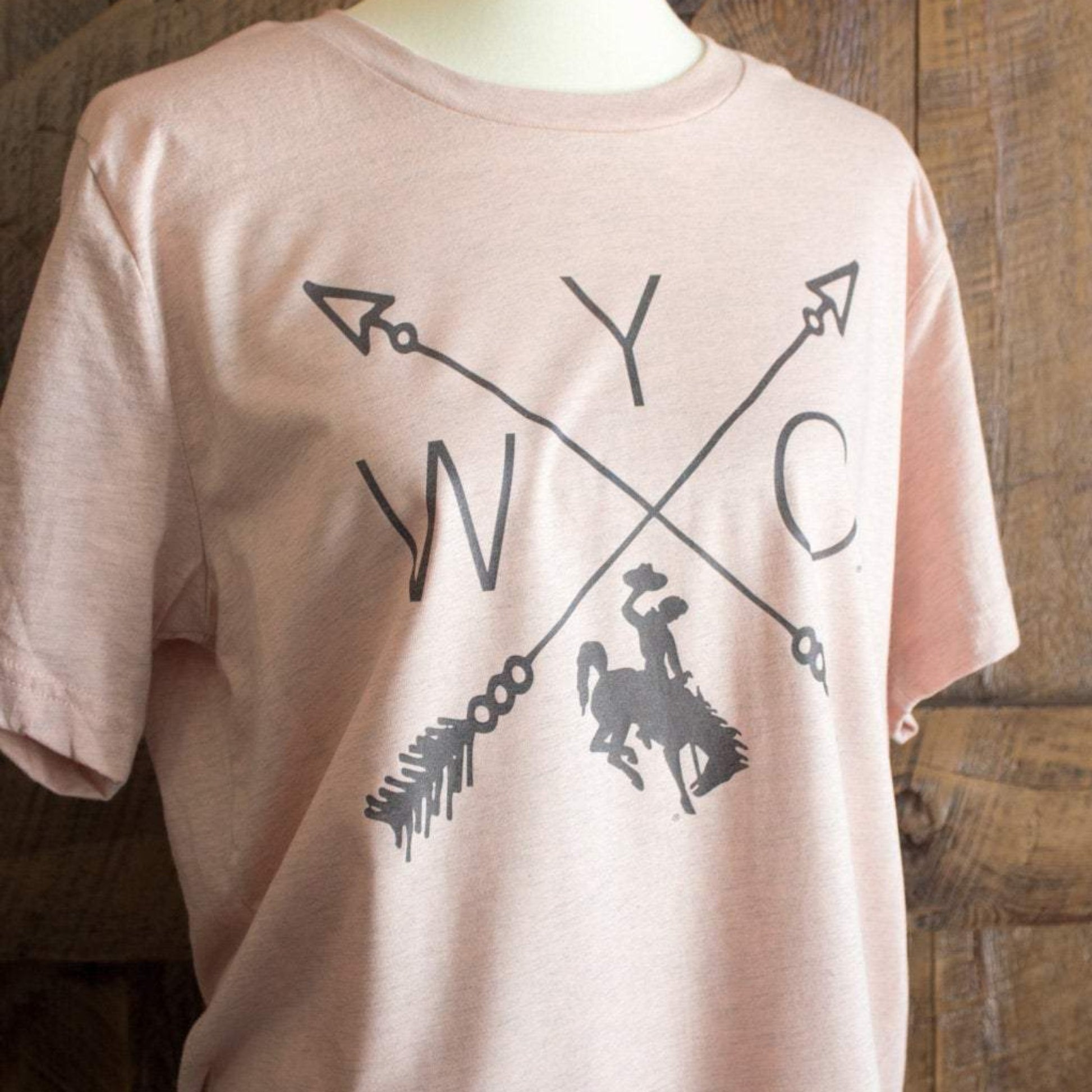 WYO tee - Wyoming bucking horse t-shirt peach