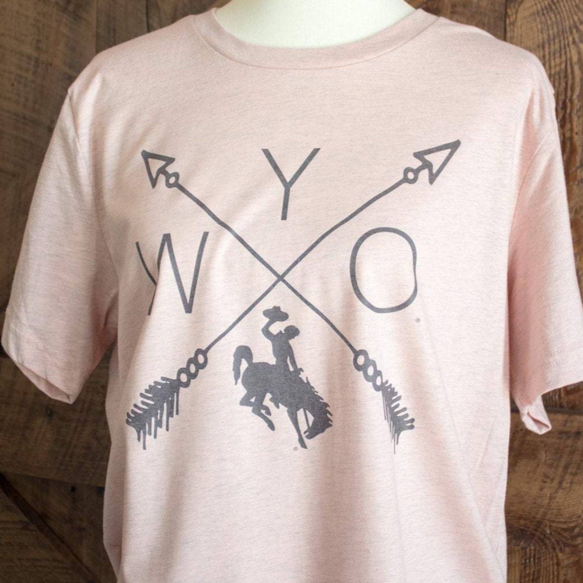 WYO tee - Wyoming bucking horse t-shirt peach