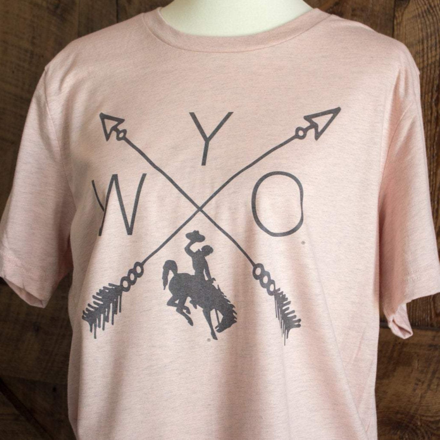 WYO tee - Wyoming bucking horse t-shirt peach