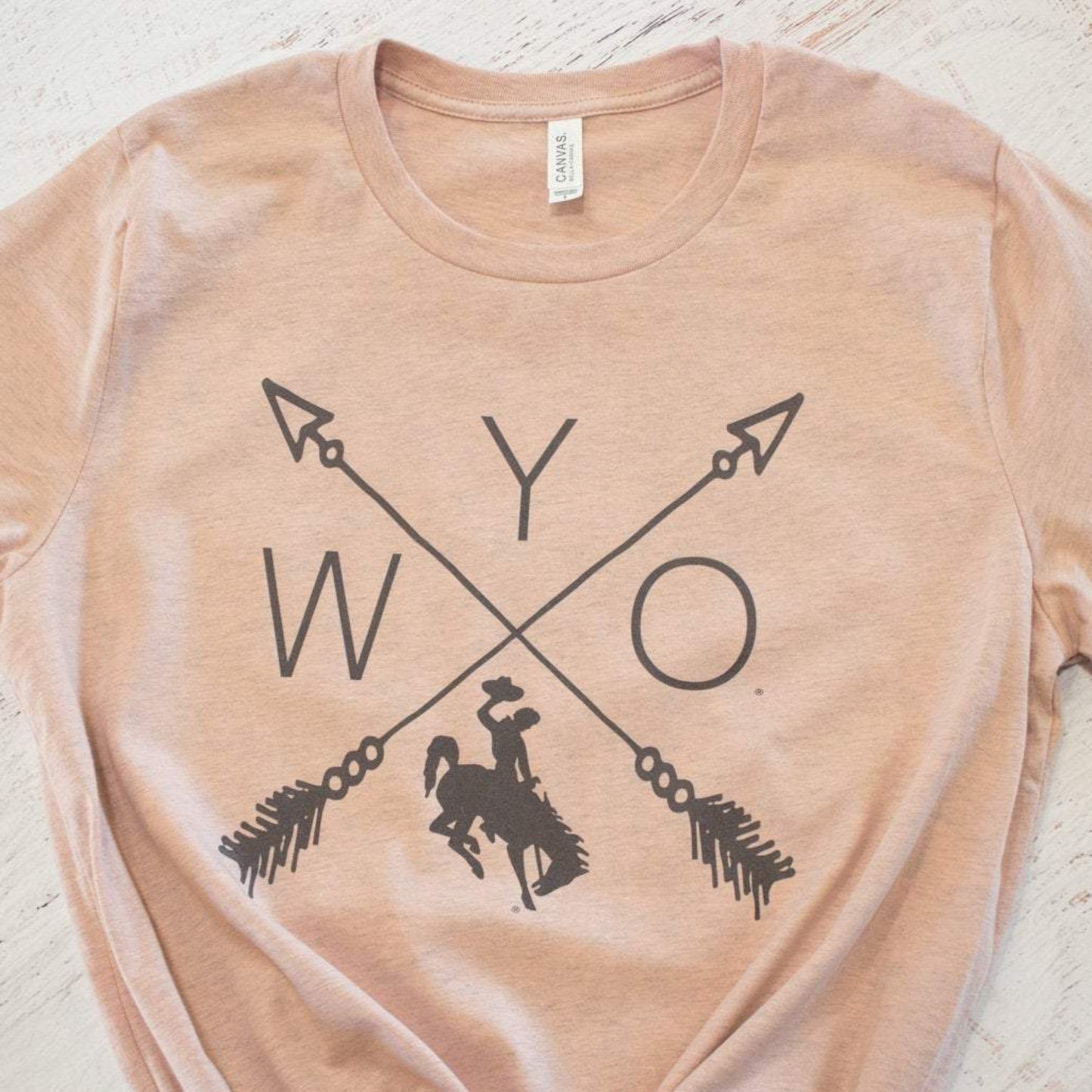 WYO tee - Wyoming bucking horse t-shirt peach