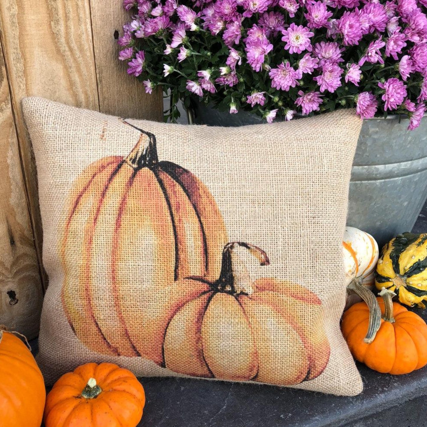 Pumpkin Spice on burlap throw pillow Autumn home decor