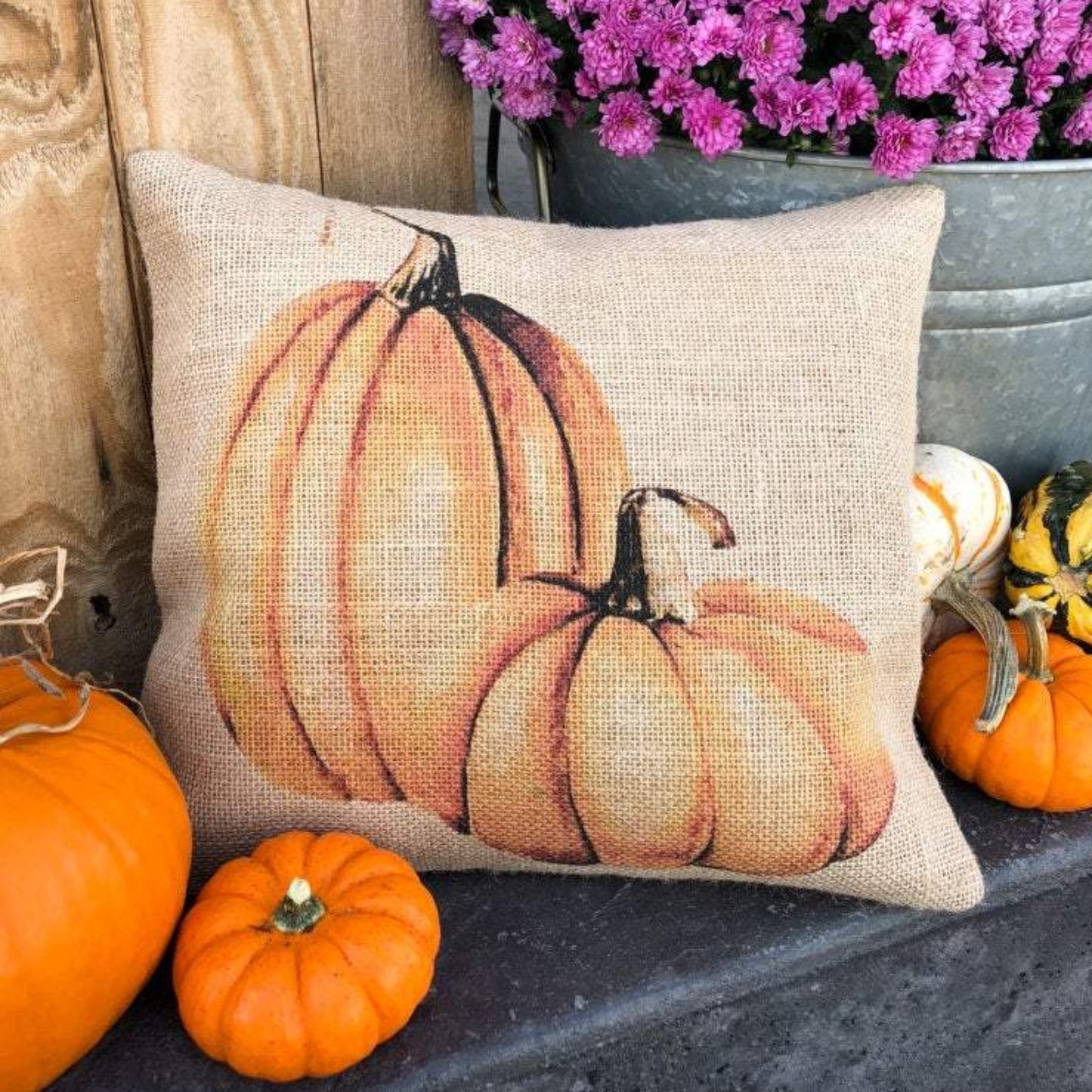 Pumpkin Spice on burlap throw pillow Autumn home decor