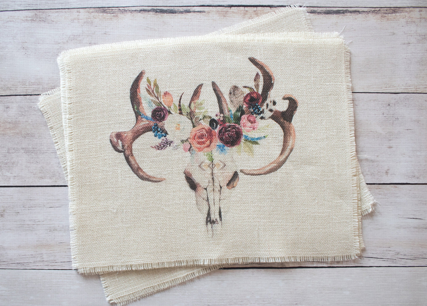 Boho Floral Skull Burlap Placemats