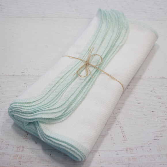 Pastel mint green Unpaper Towels in bright white or natural birdseye - reusable paper towel alternative