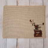 Vintage Coffee Grinder - burlap coffee maker placemat, coffee bar home decor