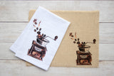 Vintage Coffee Grinder - premium tea towel with burlap grinder placemat