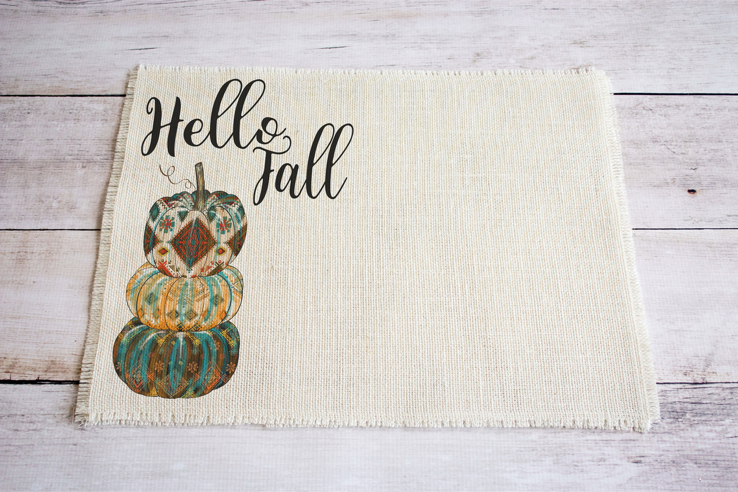 Hello Fall Pumpkin Stack Burlap Placemats