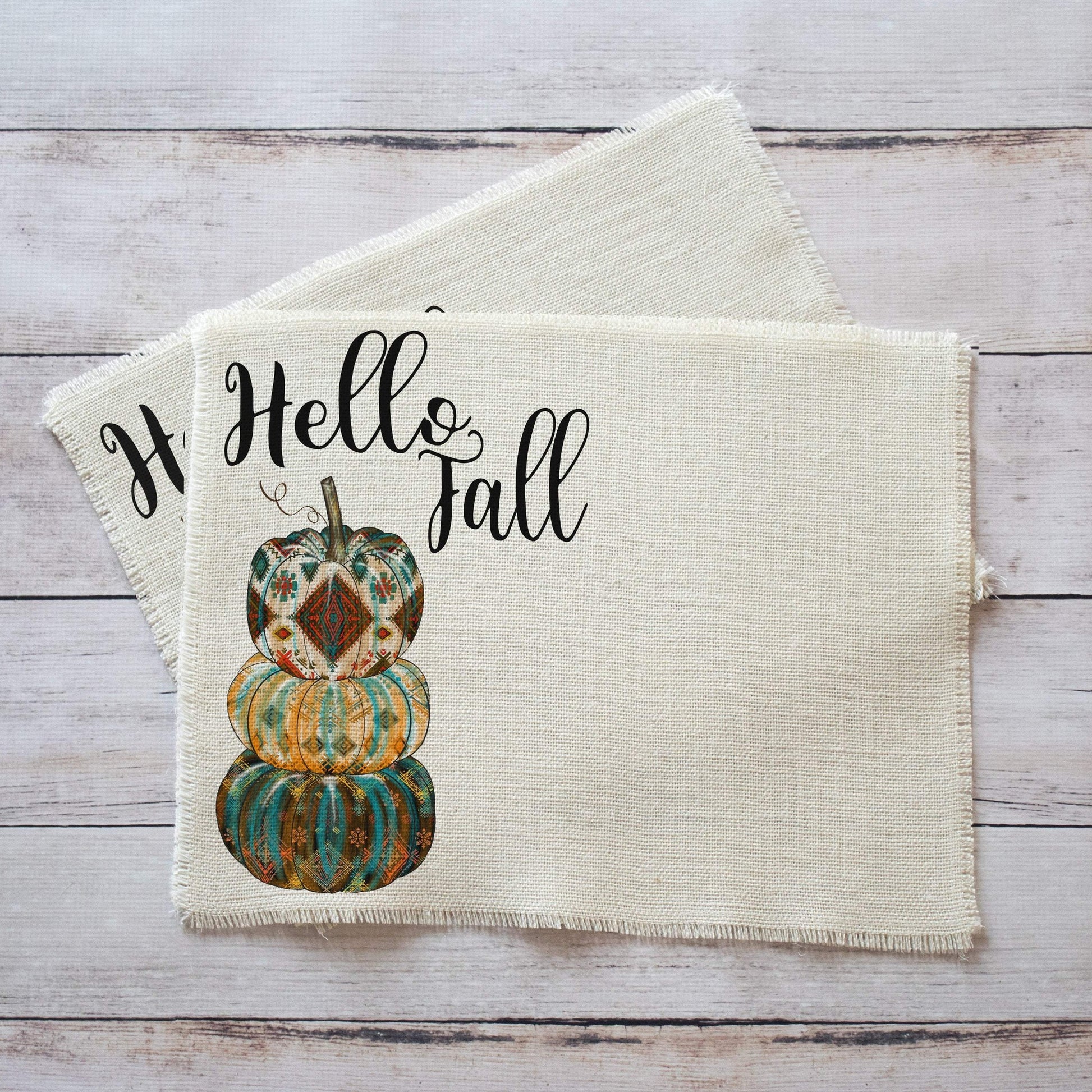 Hello Fall Pumpkin Stack Burlap Placemats