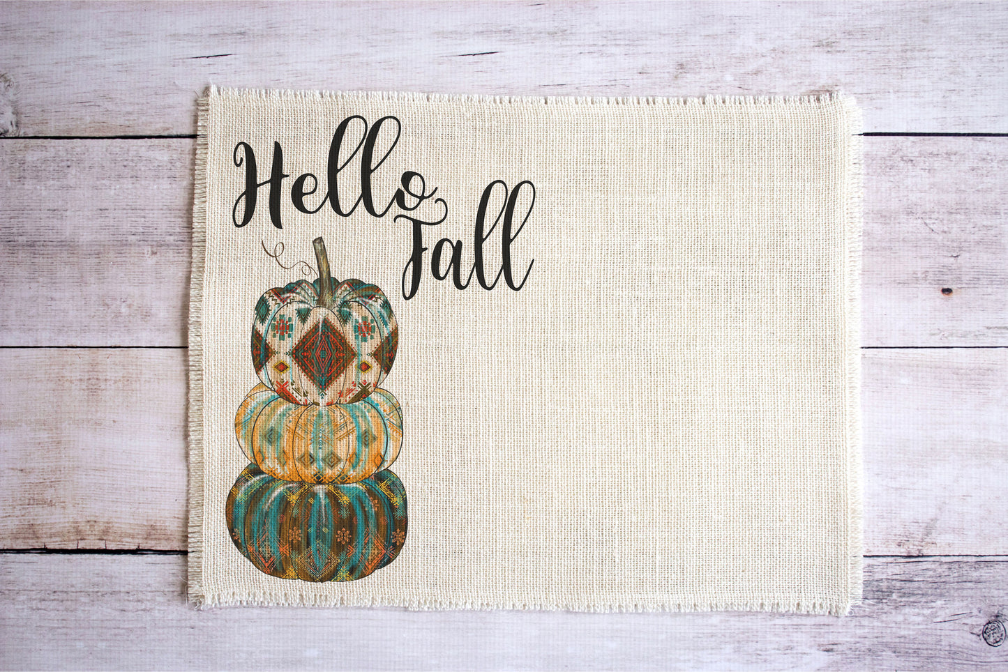 Hello Fall Pumpkin Stack Burlap Placemats