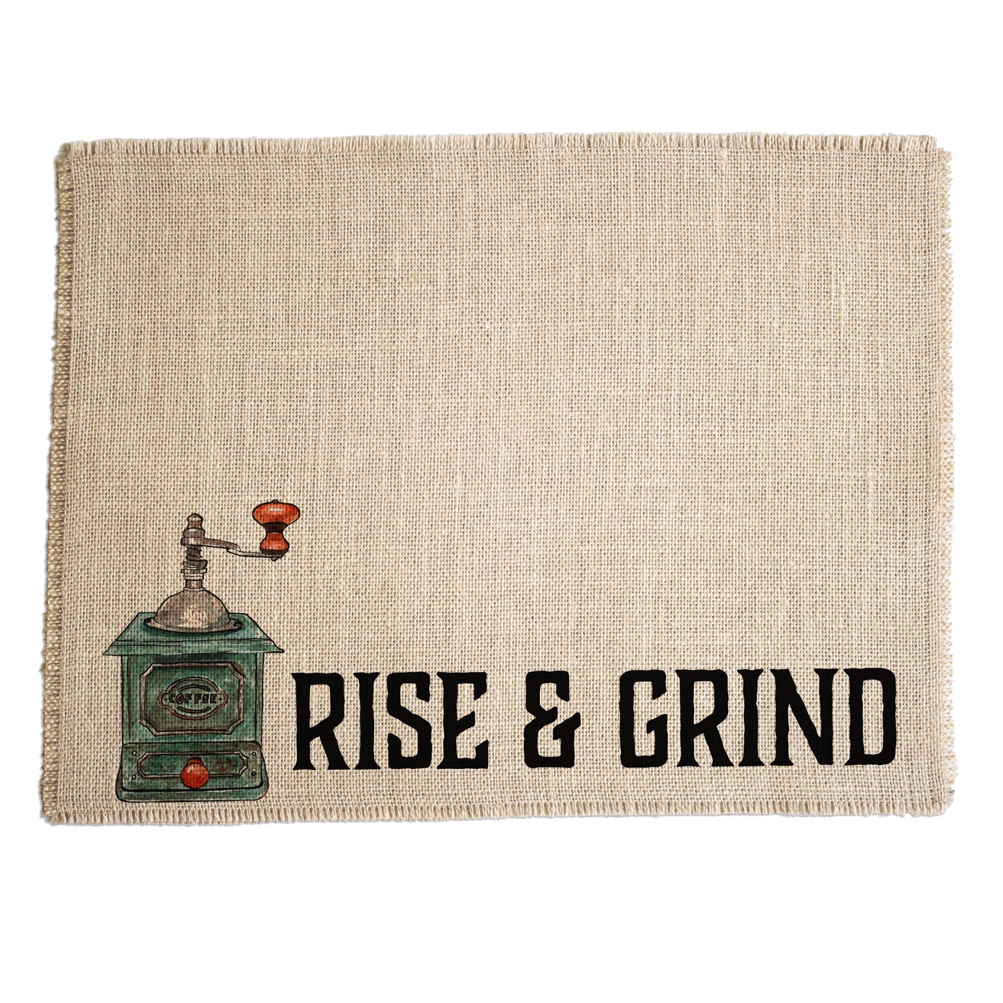 Rise and Grind Burlap Coffee Mat