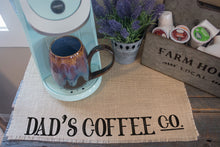 Load image into Gallery viewer, Dad&#39;s Coffee Co - Burlap Coffee Maker Placemat, Coffee Bar Accessories, Coffee Maker Mat, Father&#39;s Day Gift for Dad, Coffee Mat