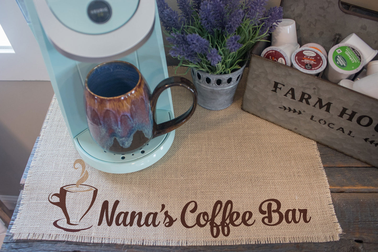Nana's Coffee Bar, Burlap Coffee Mat