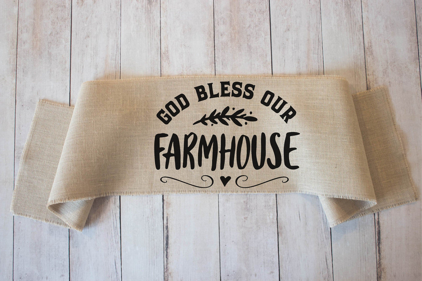 God Bless our Farmhouse Burlap Table Runner