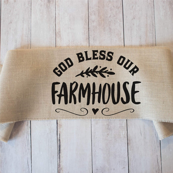 God Bless our Farmhouse burlap table runner - rustic home decor for the boho farmhouse