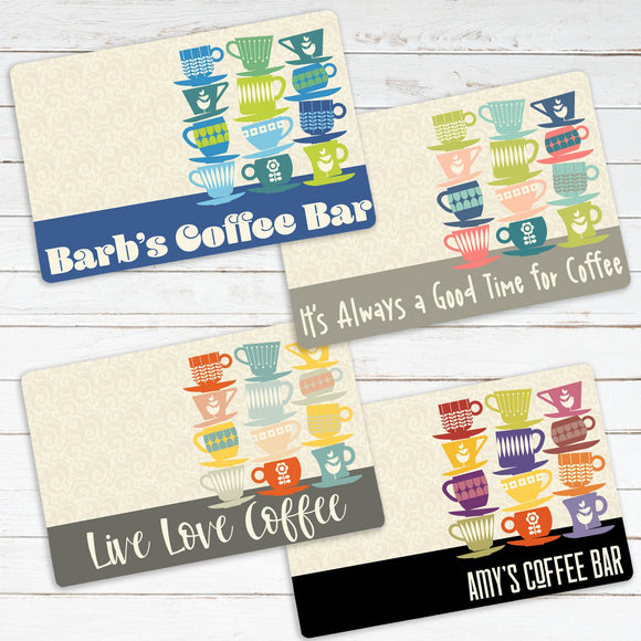 Custom Coffee Maker Mat, Cute Retro Coffee Cup Washable Placemat for your Coffee Maker or Espresso Machine, Coffee Bar Decor Accessories