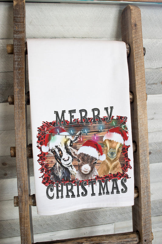 Merry Christmas Goats Dish Towel -  premium flour sack tea towel