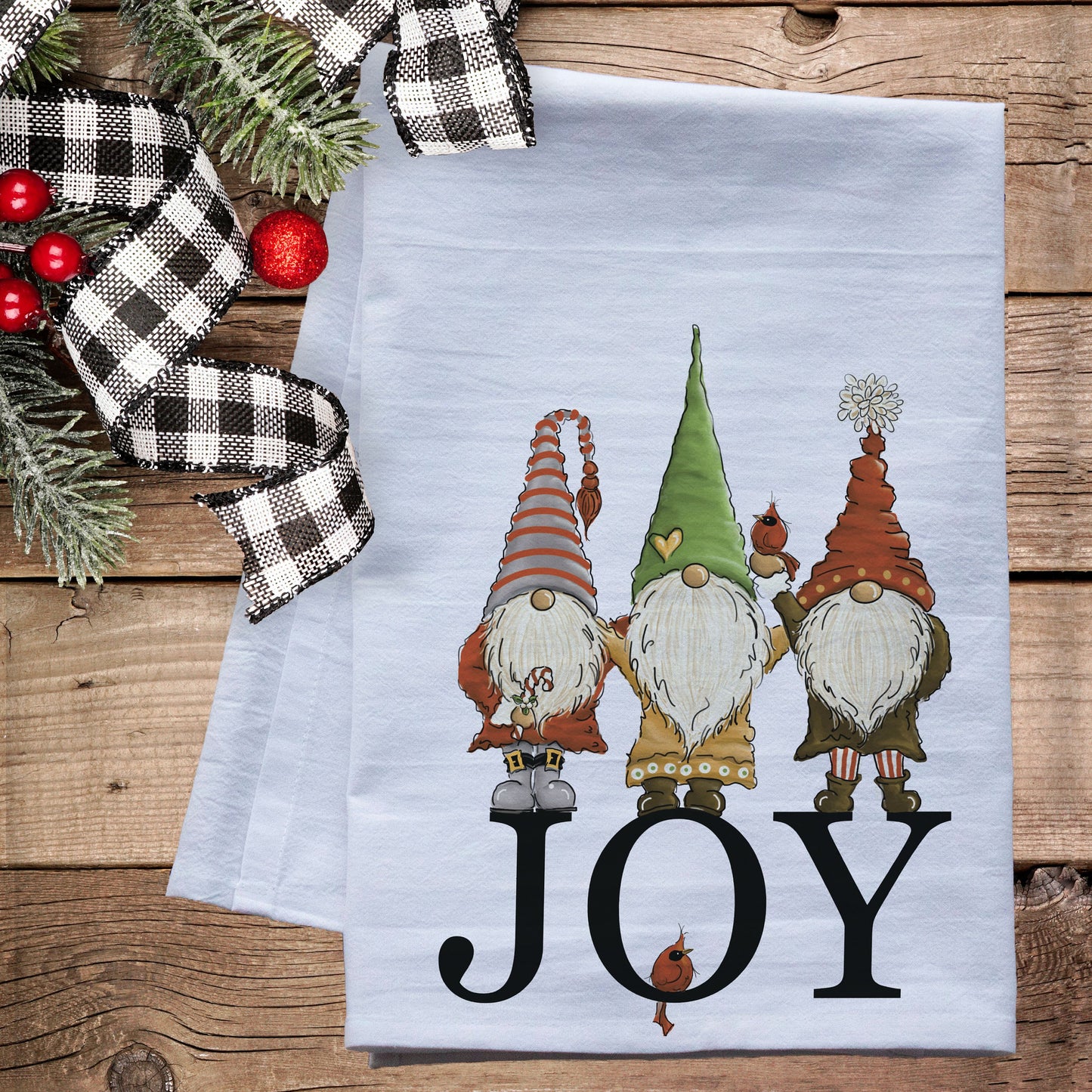 Christmas Gnomes Joy Tea Towel