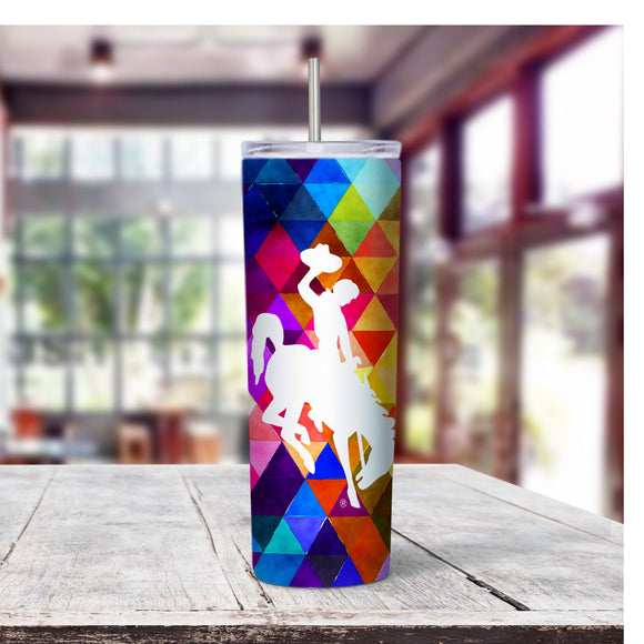 Wyoming Bucking Horse Skinny Tumbler in Bright Colors - Perfect for Any University of Wyoming fan