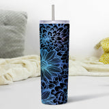 Blue Watercolor Flowers Skinny Tumbler - 20oz - Elegant Floral Design - Perfect for On-the-Go Drink