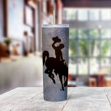 Wyoming Bucking Horse on Gray Slate Stone background 20oz skinny tumbler