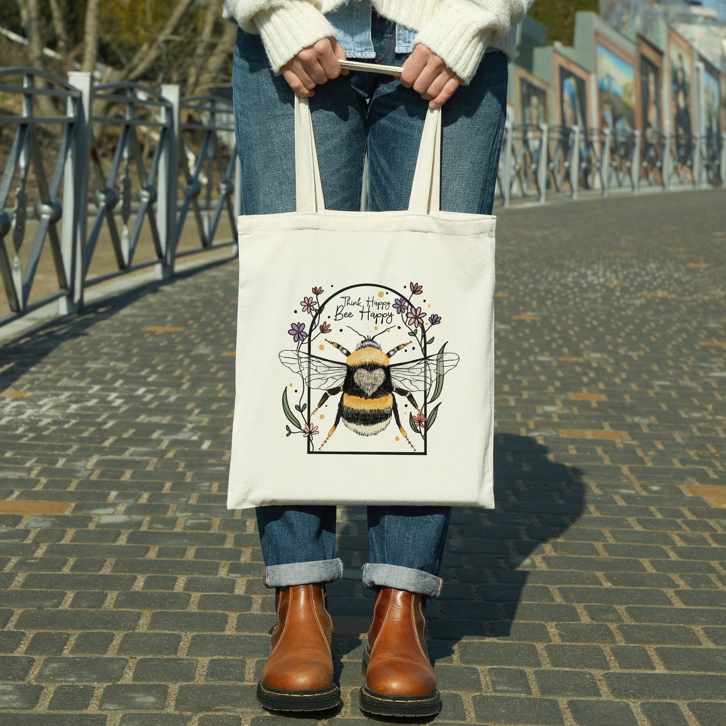 Think Happy Bee Kind Tote Bag