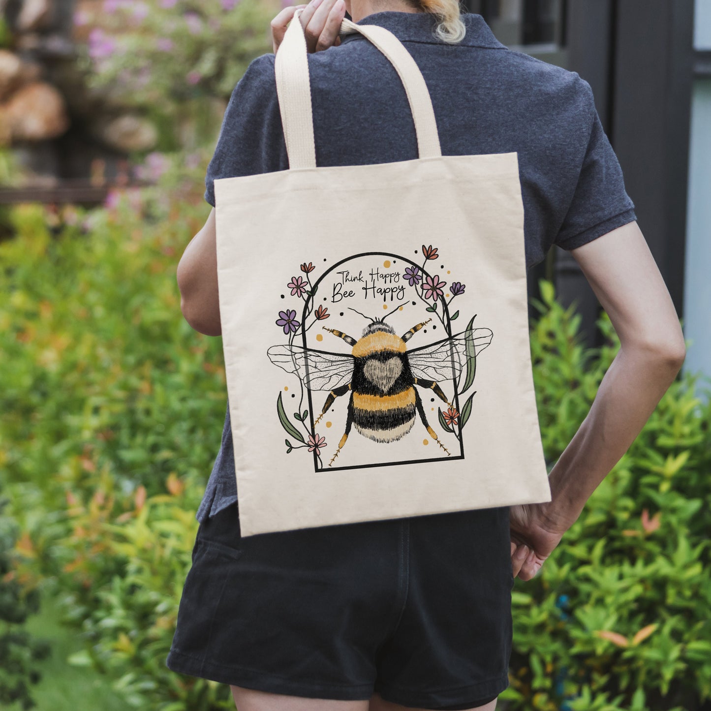 Think Happy Bee Kind Tote Bag