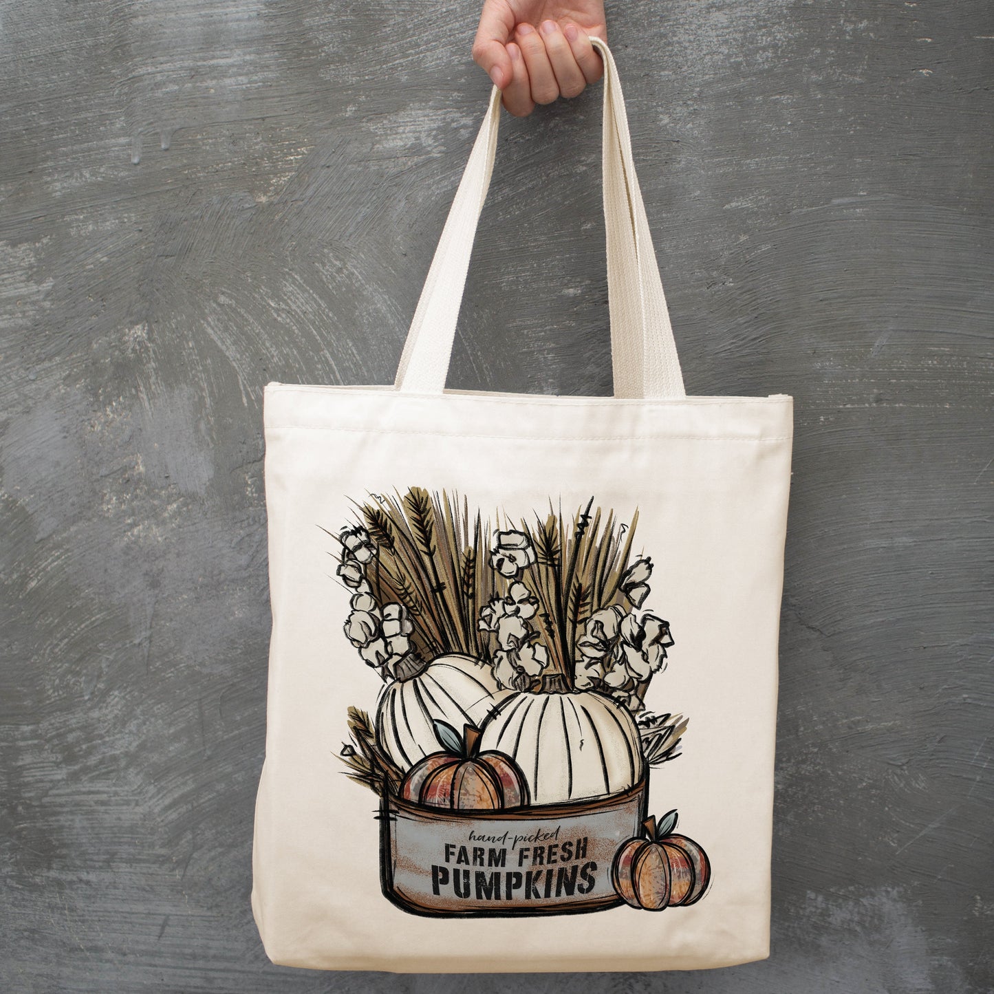 Farm Fresh Pumpkins canvas tote bag -  premium canvas carryall bag perfect for books, shopping or a reusable grocery bag