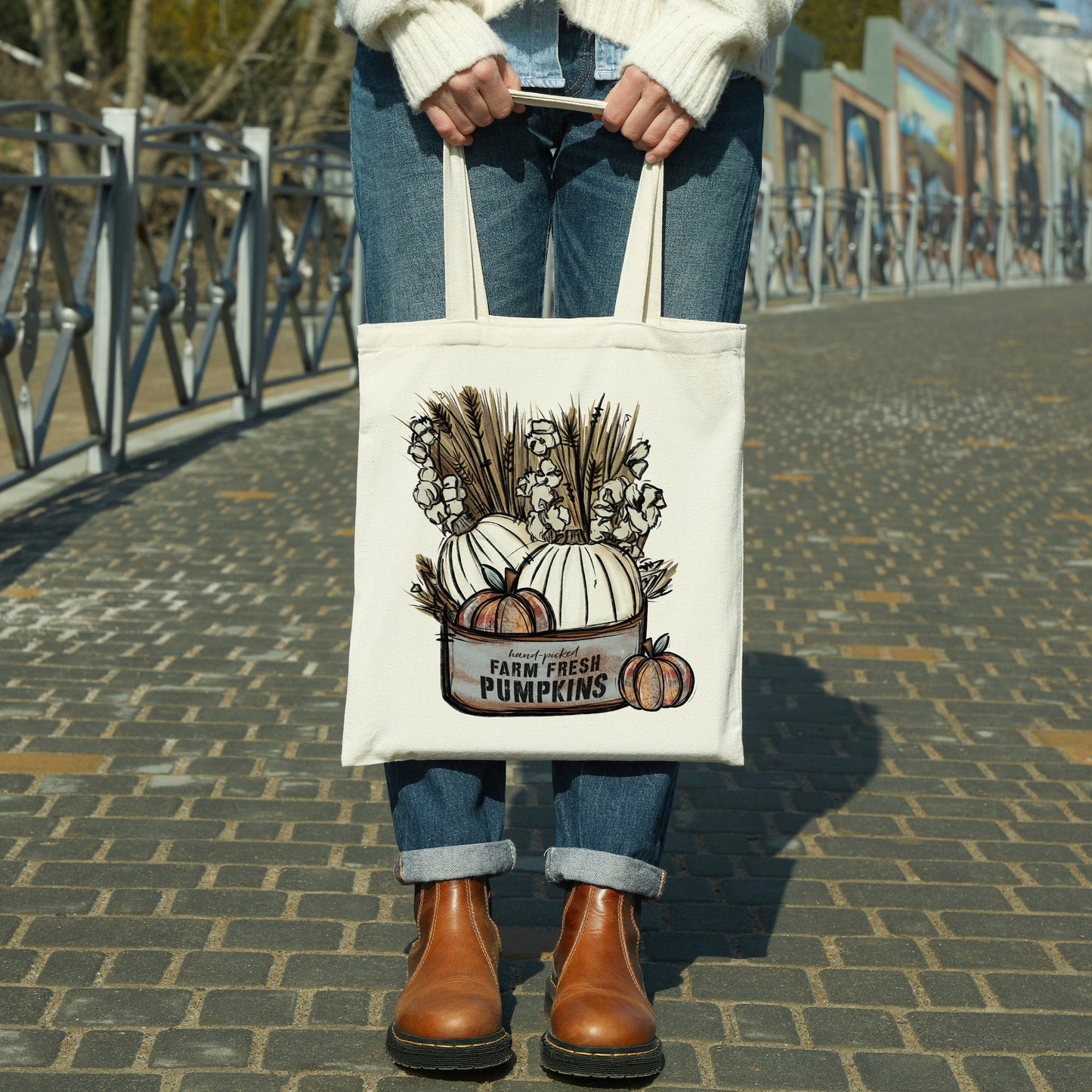 Farm Fresh Pumpkins canvas tote bag -  premium canvas carryall bag perfect for books, shopping or a reusable grocery bag