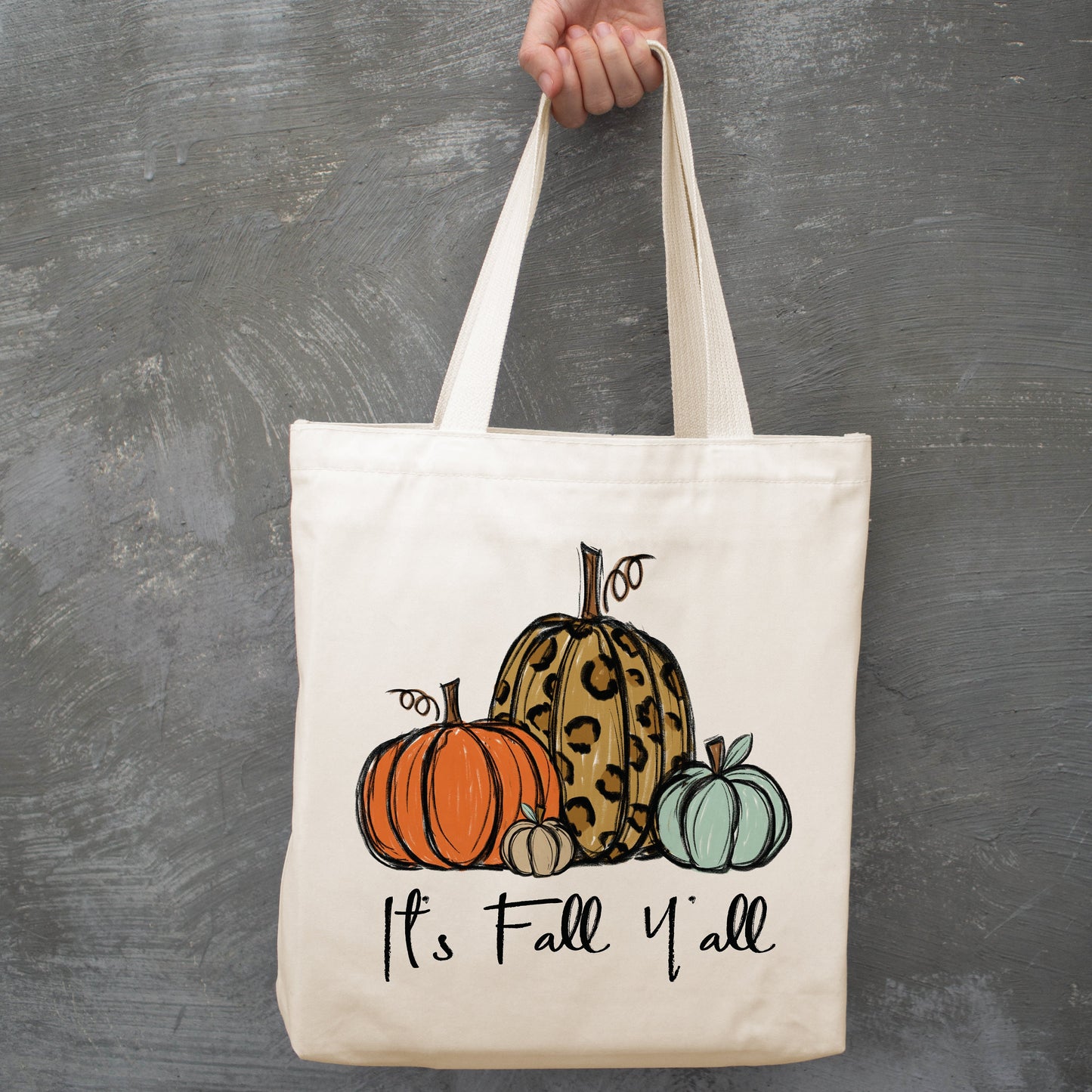 It's Fall Y'all Pumpkins canvas tote bag -  premium canvas carryall bag perfect for books, shopping or a reusable grocery bag