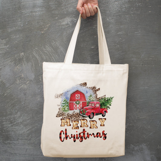 Merry Christmas Barn canvas tote bag -  premium canvas carryall bag perfect for books, shopping or a reusable grocery bag