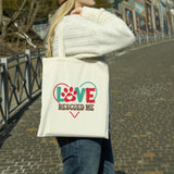 Love Rescued Me Canvas Tote Bag -  premium canvas carryall bag perfect for books, shopping or a reusable grocery bag
