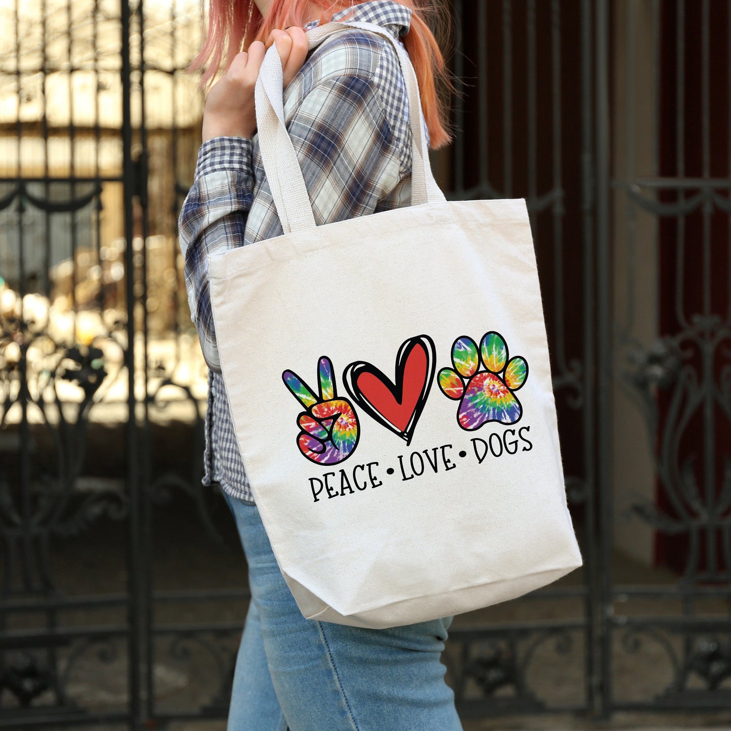 Peace Love Dogs Tote Bag