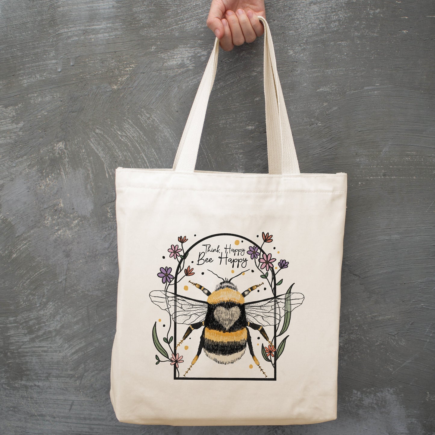 Think Happy Bee Kind Tote Bag