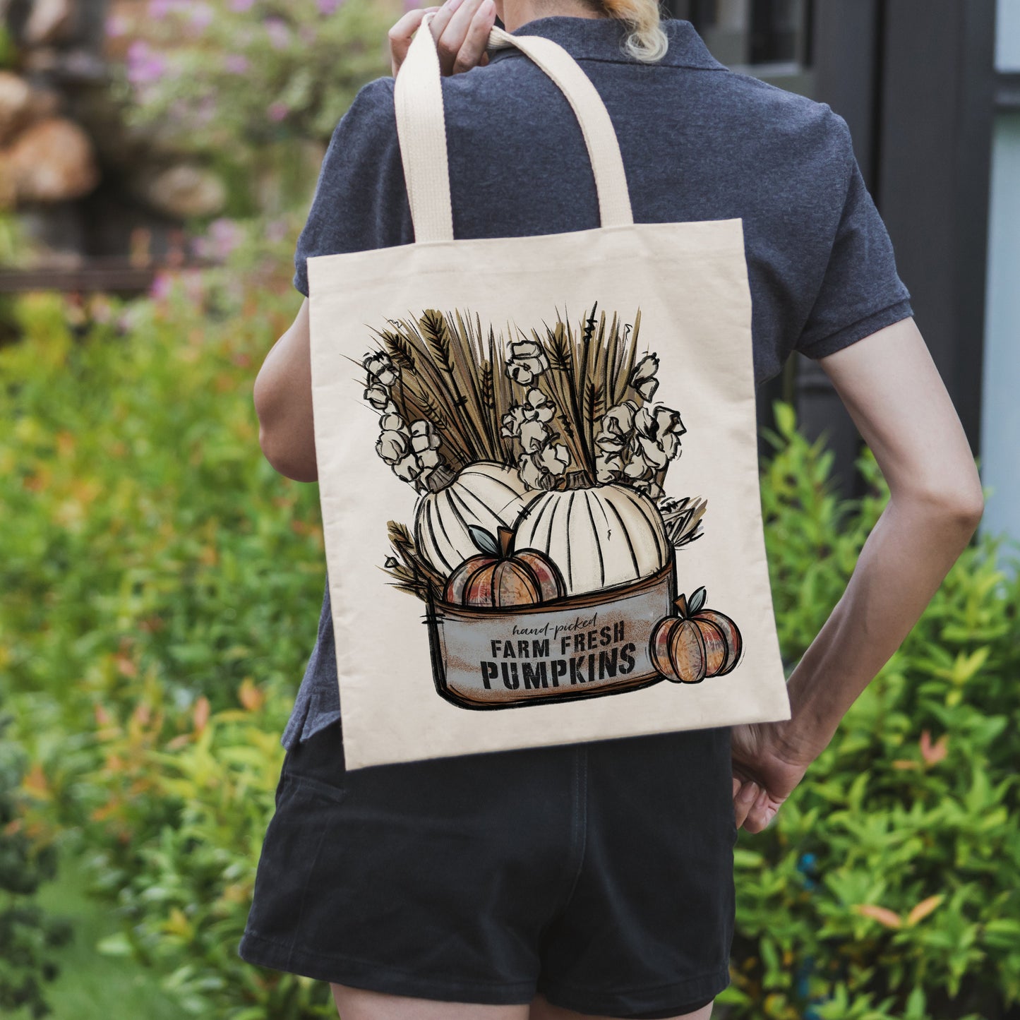 Farm Fresh Pumpkins canvas tote bag -  premium canvas carryall bag perfect for books, shopping or a reusable grocery bag