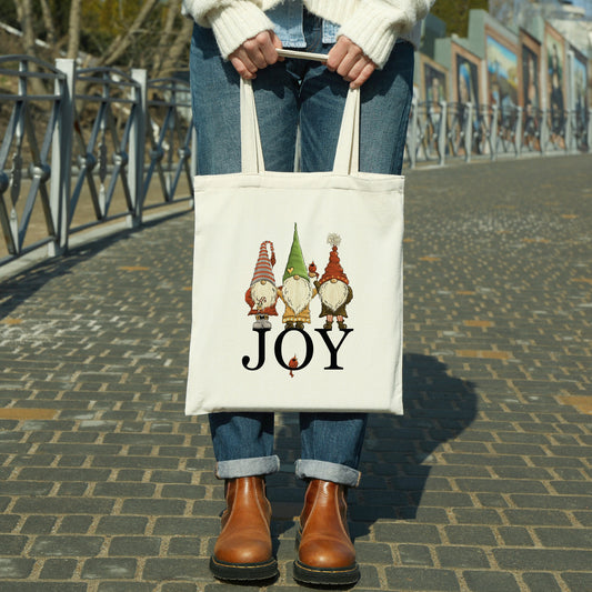 JOY Gnomes & Cardinals canvas tote bag -  premium canvas carryall bag perfect for books, shopping or a reusable grocery bag