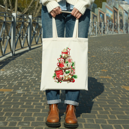 Christmas Tiered Tray canvas tote bag -  premium canvas carryall bag perfect for books, shopping or a reusable grocery bag